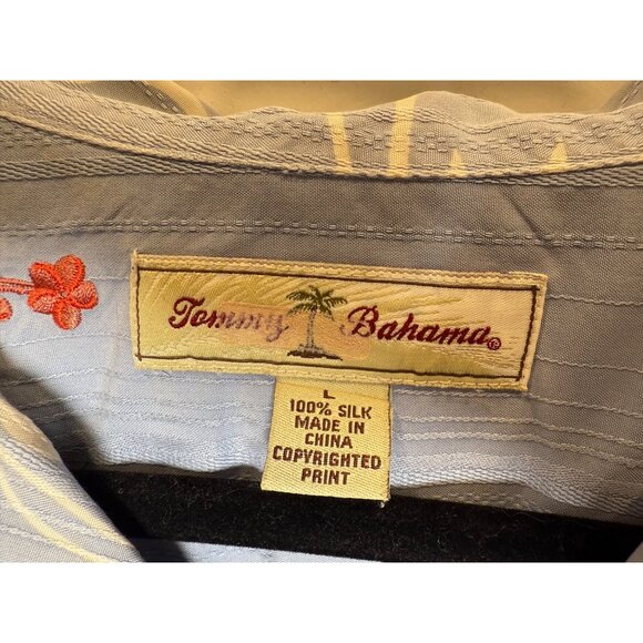 Tommy Bahama Men Light Blue Floral Button-Up Shirt L 100% Silk Short Sleeves - Picture 5 of 6